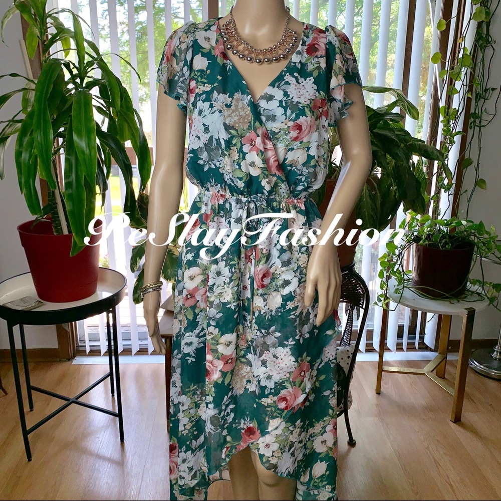 ☀️Club Soda Floral Green Dress S☀️Take 50% OFF